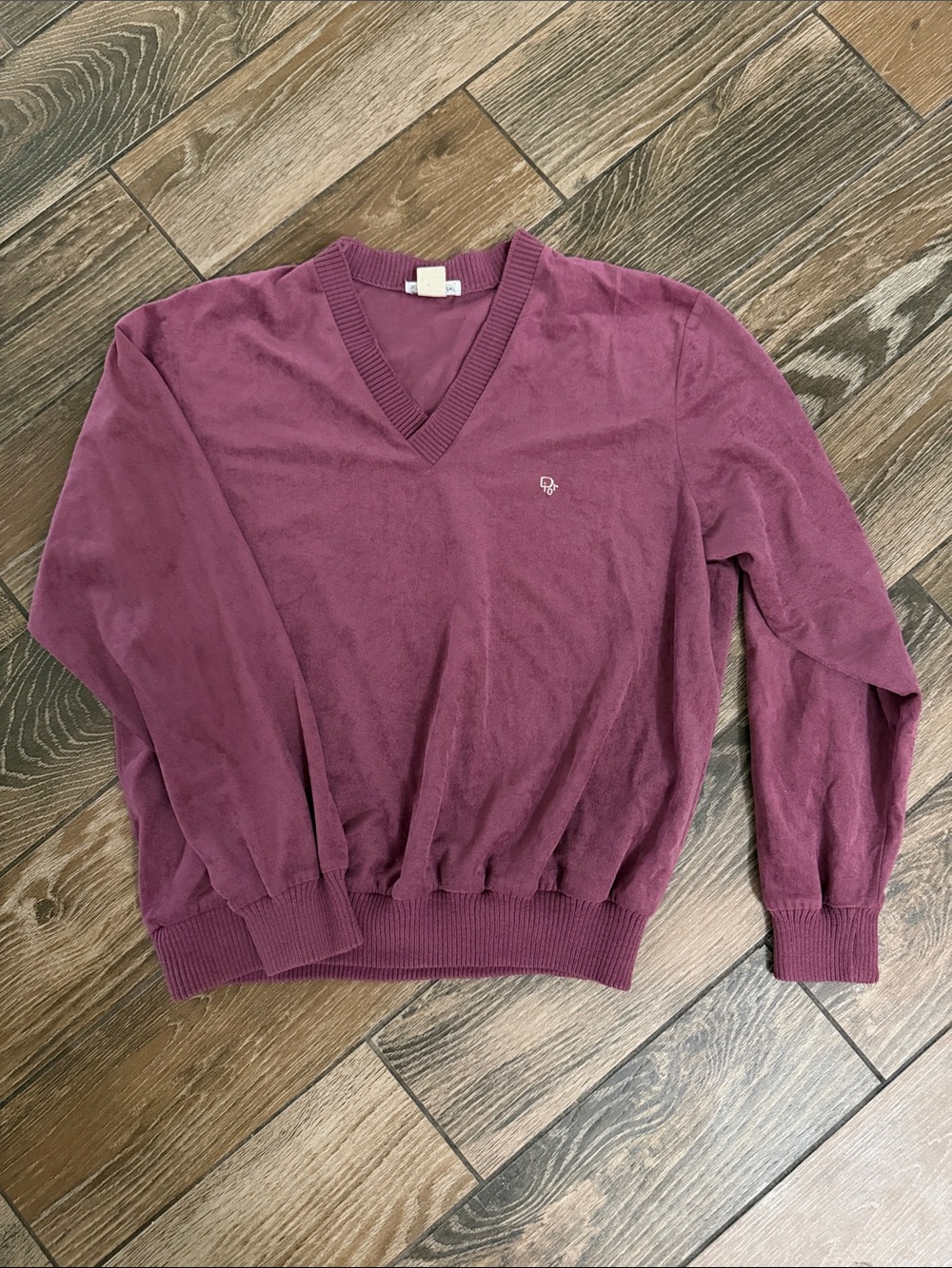 Dior Men's Vintage V-Neck Velour Sweater in Plum